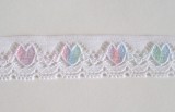 10 Metre Length White With Pastel Tulips Flat Edged Lace 1/2