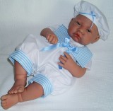 Blue Stripe Romper Suit + Hat 